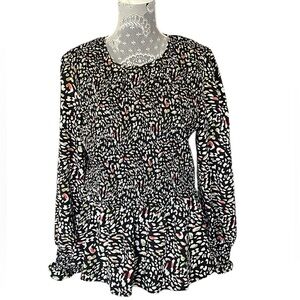 Abstract Smocked Peplum Blouse Women’s XL